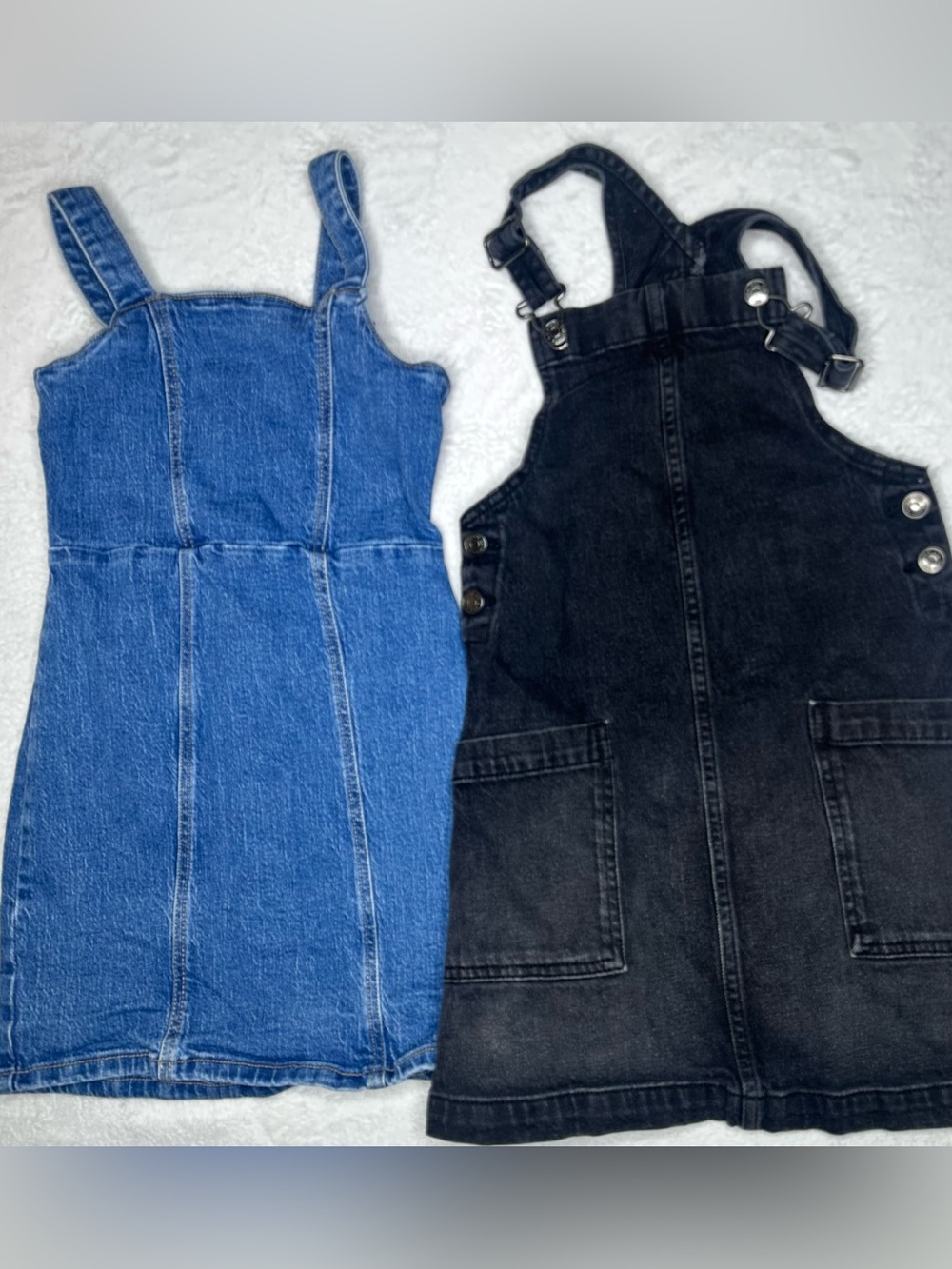 Cat & Jack Girls M 7/8 Denim Jumper Dress Bundle 2 Pc Blue Black Overall Dresses